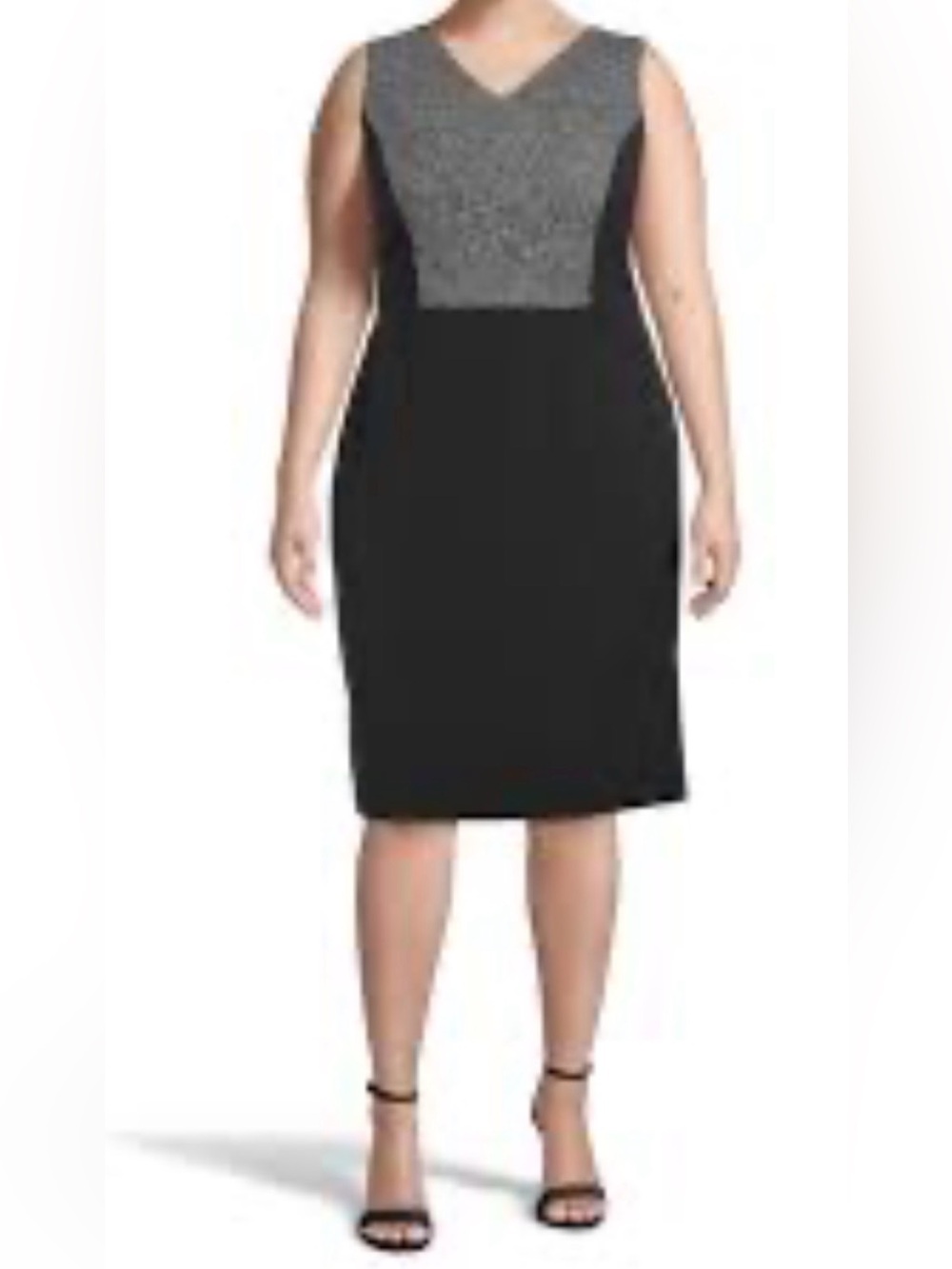 Kasper Sleeveless Dress 20W Black NWT Texture Gray Yoke Wedding Formal Lagenlook
